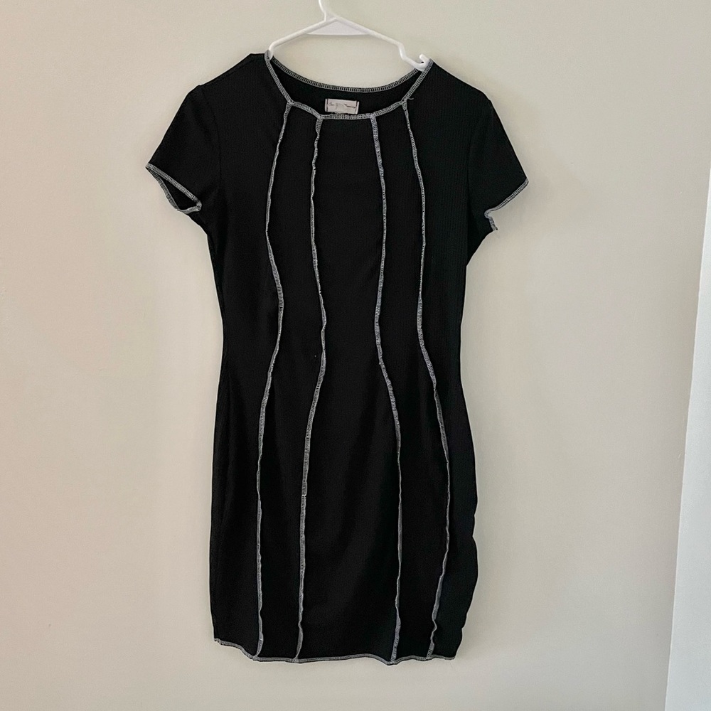 Black and white dress with bodycon contrast stitching